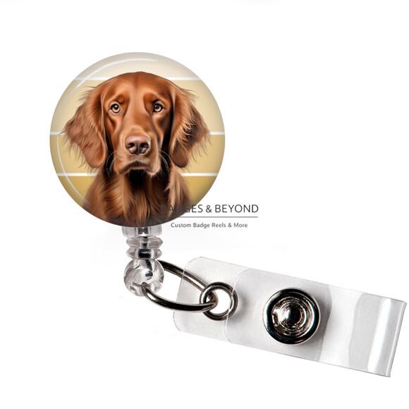 Handmade Accessories - 🐾🍀Irish Setter Badge Reel | Dog Lover Retractable ID Holder | Work Accessory